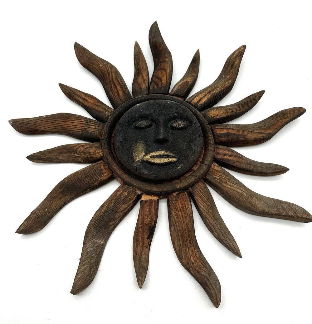 VTG Antique Hand Made Wall Decor Wooden Sun Wall Hanging Celestial MCM *Repaired